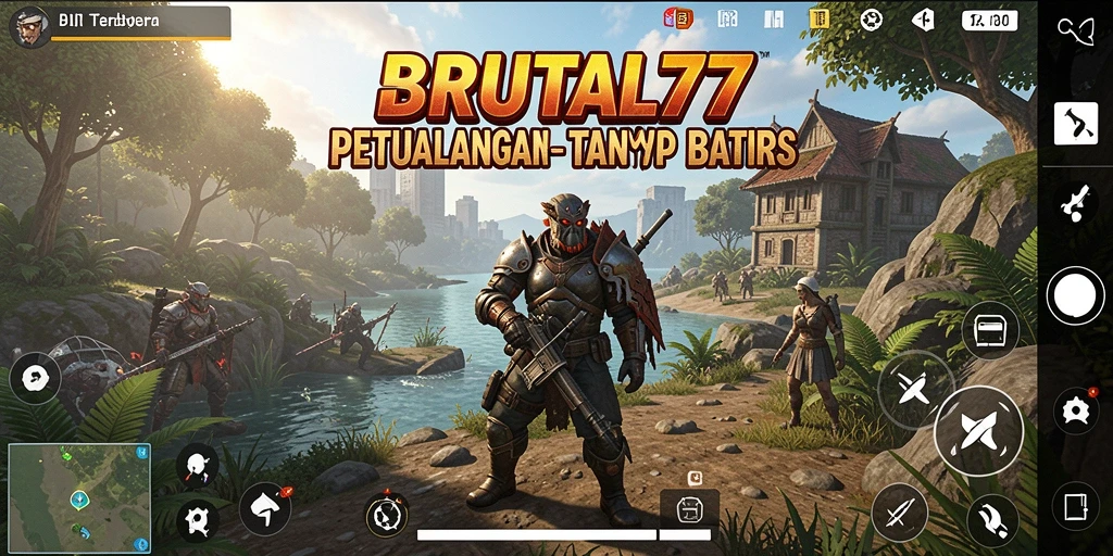 Screenshot utama menunjukkan aksi seru di dunia terbuka BRUTAL77.