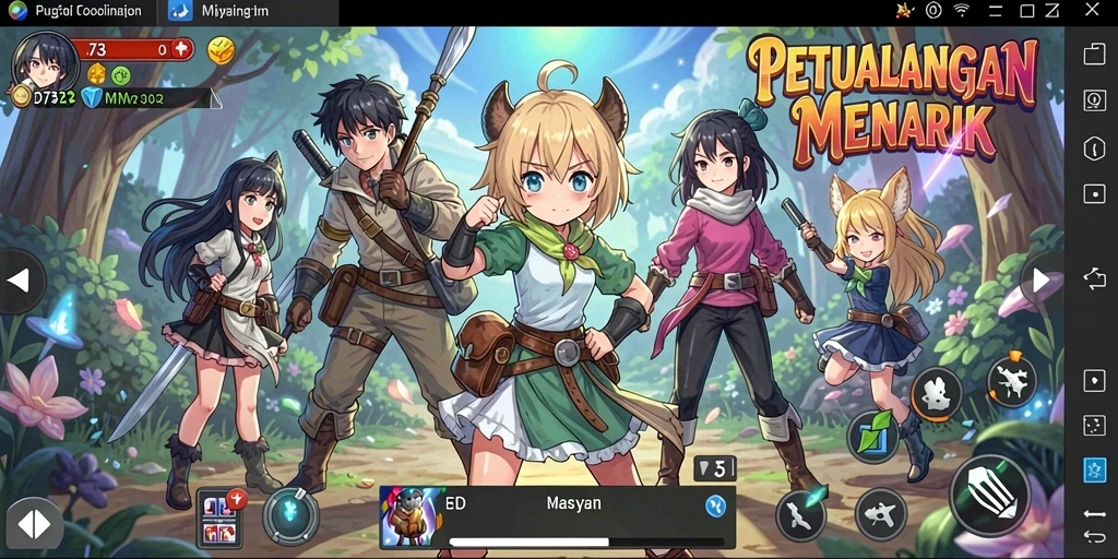 Tampilan menarik dari gameplay D73 dengan karakter-karakter anime.