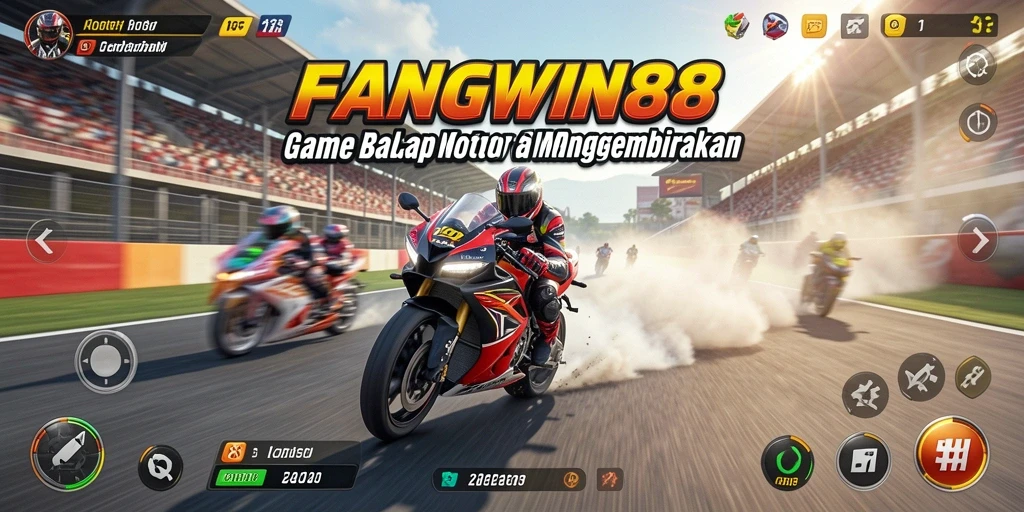 Screenshot gameplay FANGWIN88 menampilkan aksi balap motor yang mengesankan.