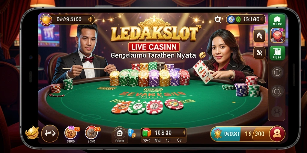 Screenshot LEDAKSLOT menampilkan dealer profesional dengan interaksi langsung dalam permainan.