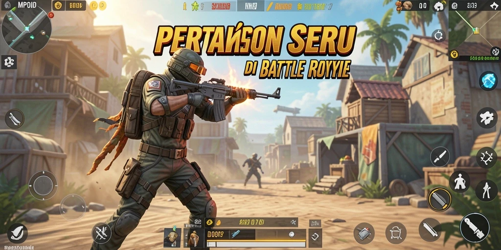 Screenshot utama MPOID menampilkan aksi intens dalam pertempuran Battle Royale.