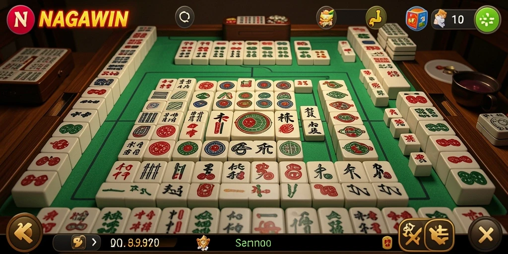 Screenshot gameplay NAGAWIN menampilkan momen mencocokkan ubin Mahjong yang seru.