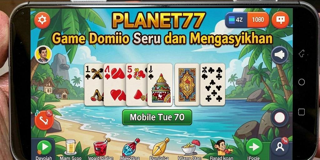 Tampilan gameplay seru dari game Domino PLANET77 dengan efek visual menarik.