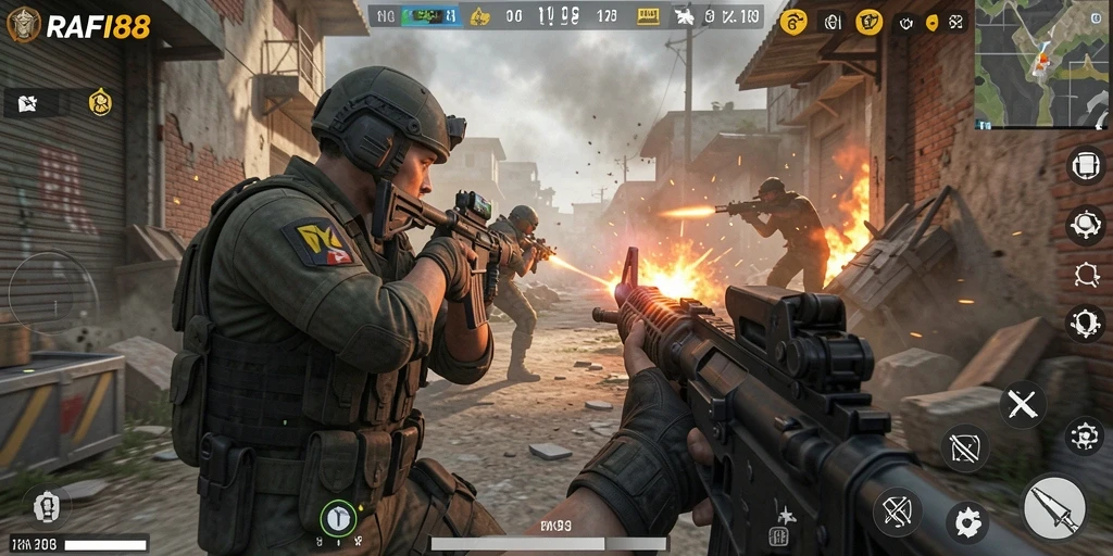 Screenshot utama RAFI88 menunjukkan aksi menegangkan dalam gameplay FPS.