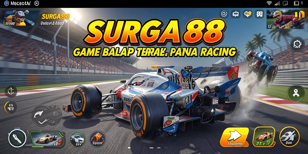 Screenshot utama SURGA88 menampilkan aksi balapan yang mendebarkan.