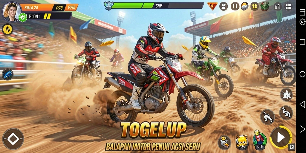 Tampilan mendebarkan gameplay balapan motor di TOGELUP.